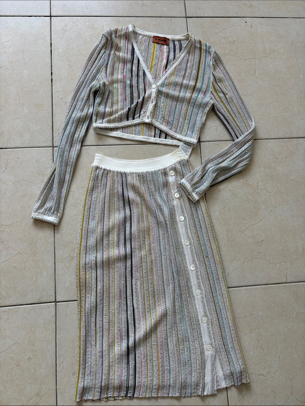 Missoni Set- Fits S/M Sparkly Knit Button-Front Midi Skirt and Top